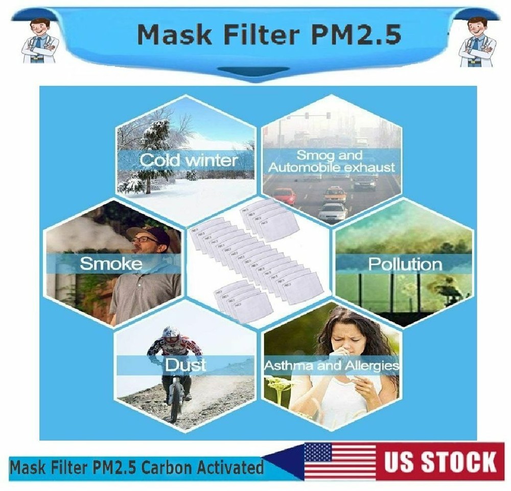 Replaceable Face Mask Carbon Filter PM 2.5 (20 Pack)-IN STOCK USA