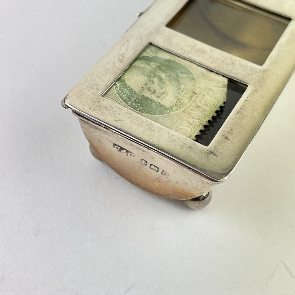 Antique Solid Sterling Silver Triple Stamp Case / Box Cohen & Charles 1913 8cm