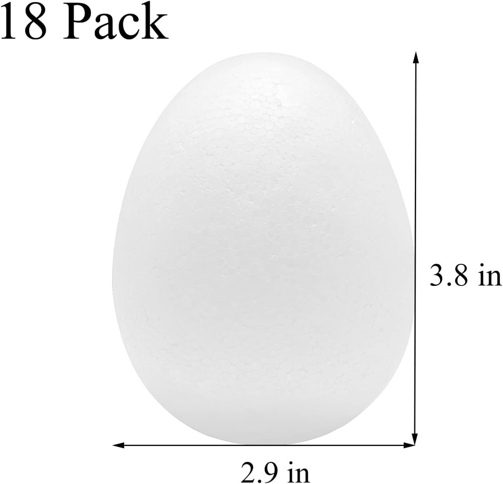 18-Pack 4 Inches Easter Craft Foam Eggs, White Polystyrene Foam Eggs, Use for Ea