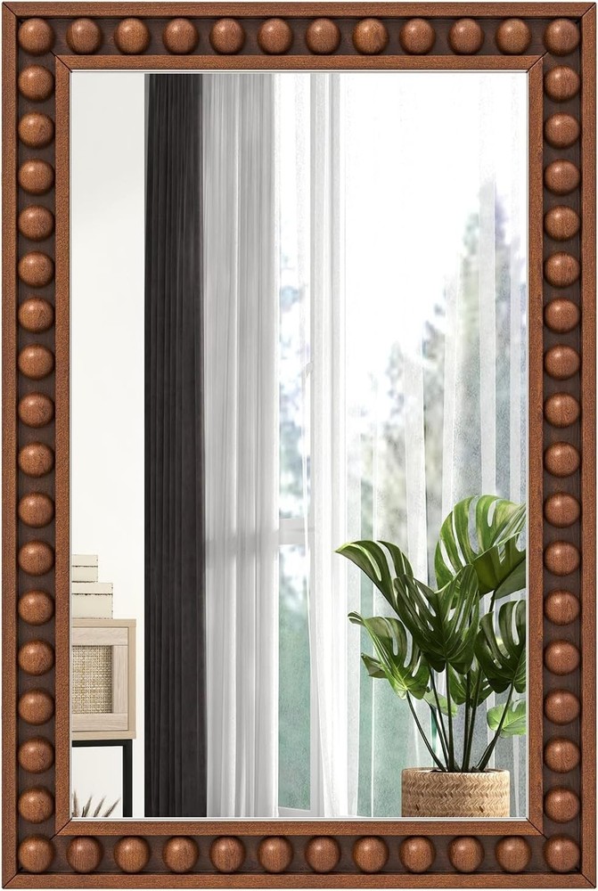 Vintage Wood Mirror 24" x 36" Rustic Wall Mounted Mirror w/Solid Wood Frame