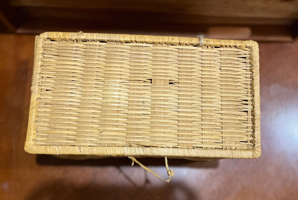 Vintage Wicker Storage Basket with Hinged Lid – Rectangular Organizer 10x5.5x5