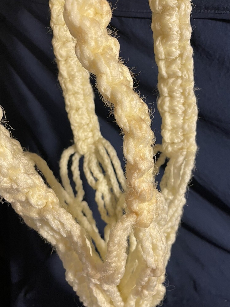 Vintage Macrame Hanger White With Red Beads