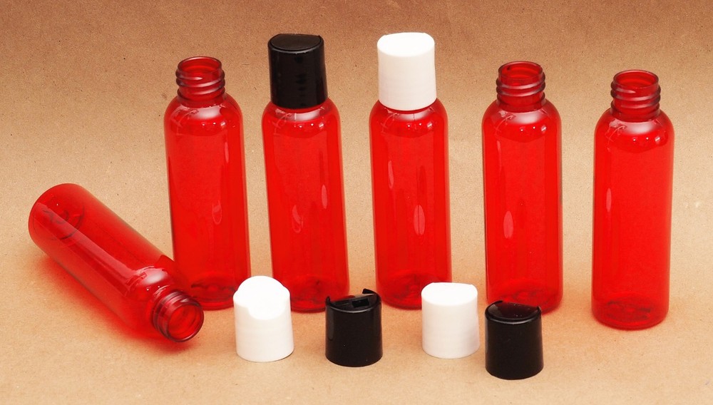 4 Oz Empty Plastic Red PET Bottles with Dispensing white caps ( 50 PACK )