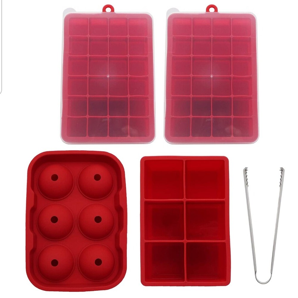 Silicone Ice Ball Maker Pieces, Small & Large Square Ice Cube Molds Tangs