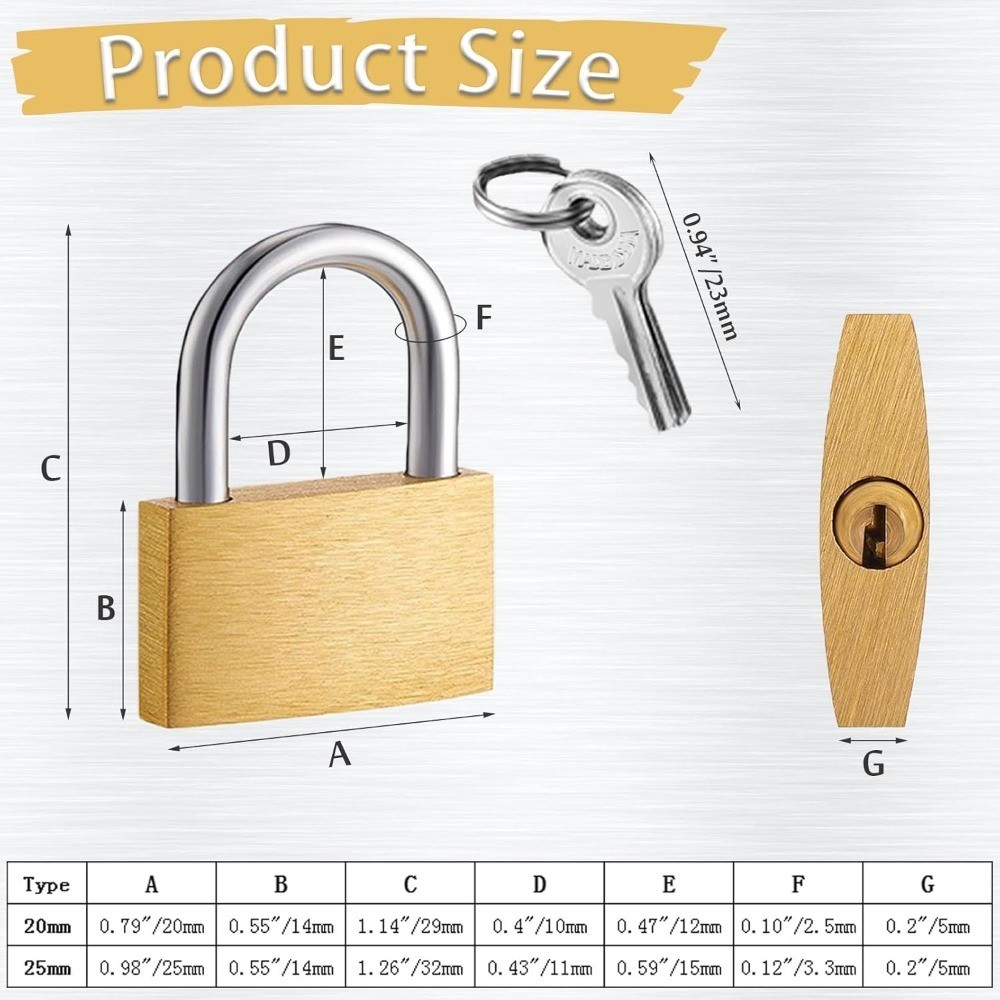 2 Pack Small Solid Brass Padlocks with Keys 20mm and 25mm Mini Keyed Lock for