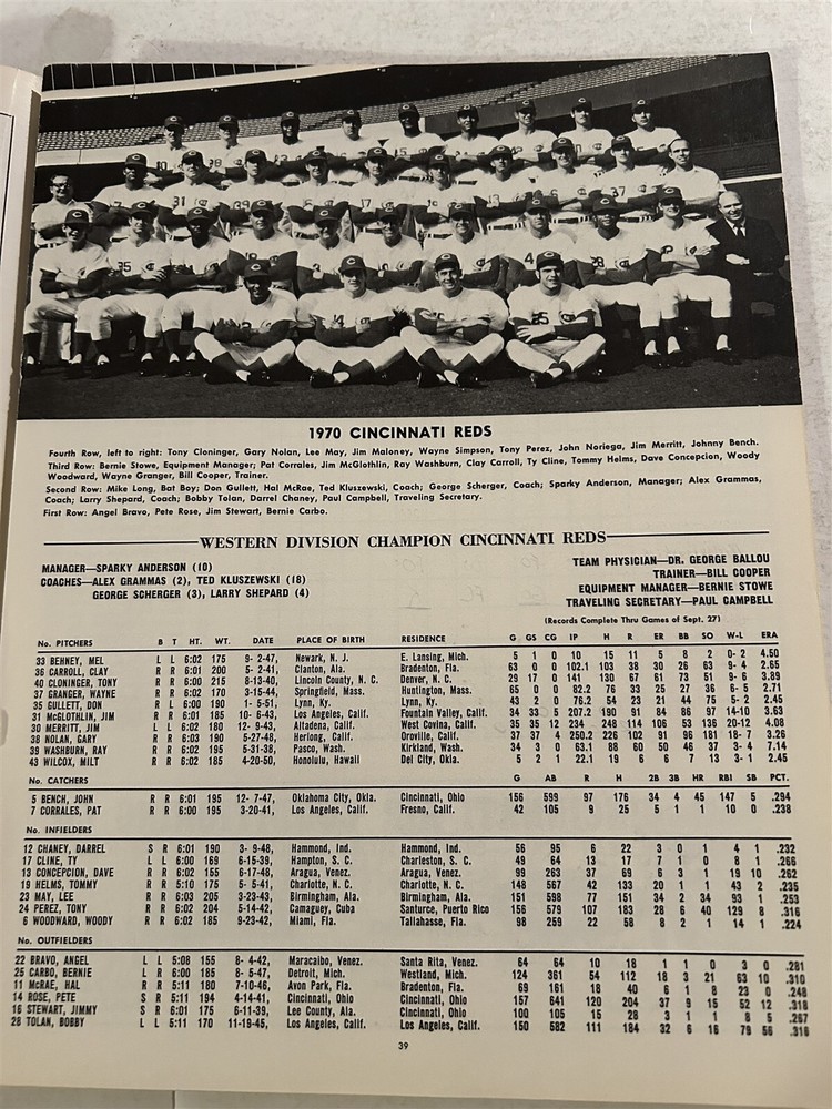 1970 CINCINNATI REDS vs PITTSBURGH PIRATES NLCS Program STARGELL Rose CLEMENTE