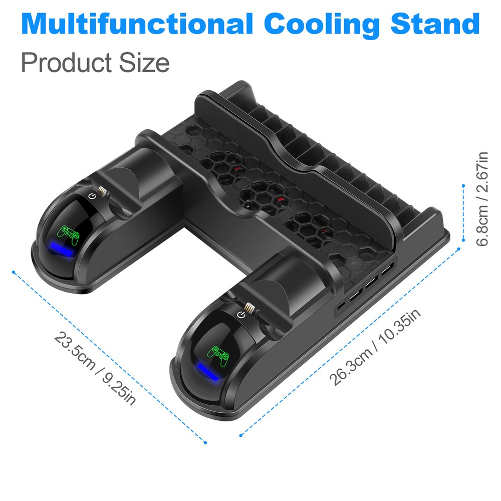For PS4 Pro / Slim Vertical Stand + Cooling Fan Controller Charging Dock Station