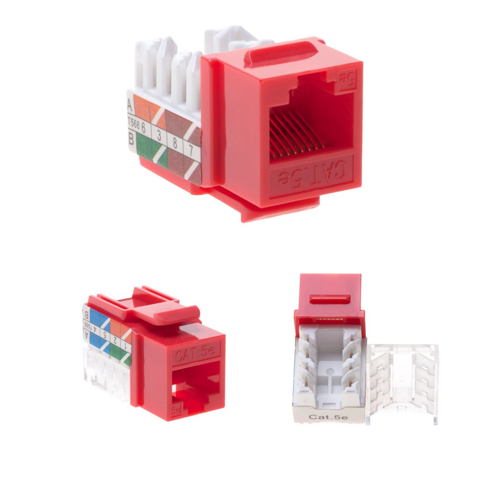 10 pack Cat5e 45° Angled Keystone Jack Network 110 Punchdown 8P8C Cat Red