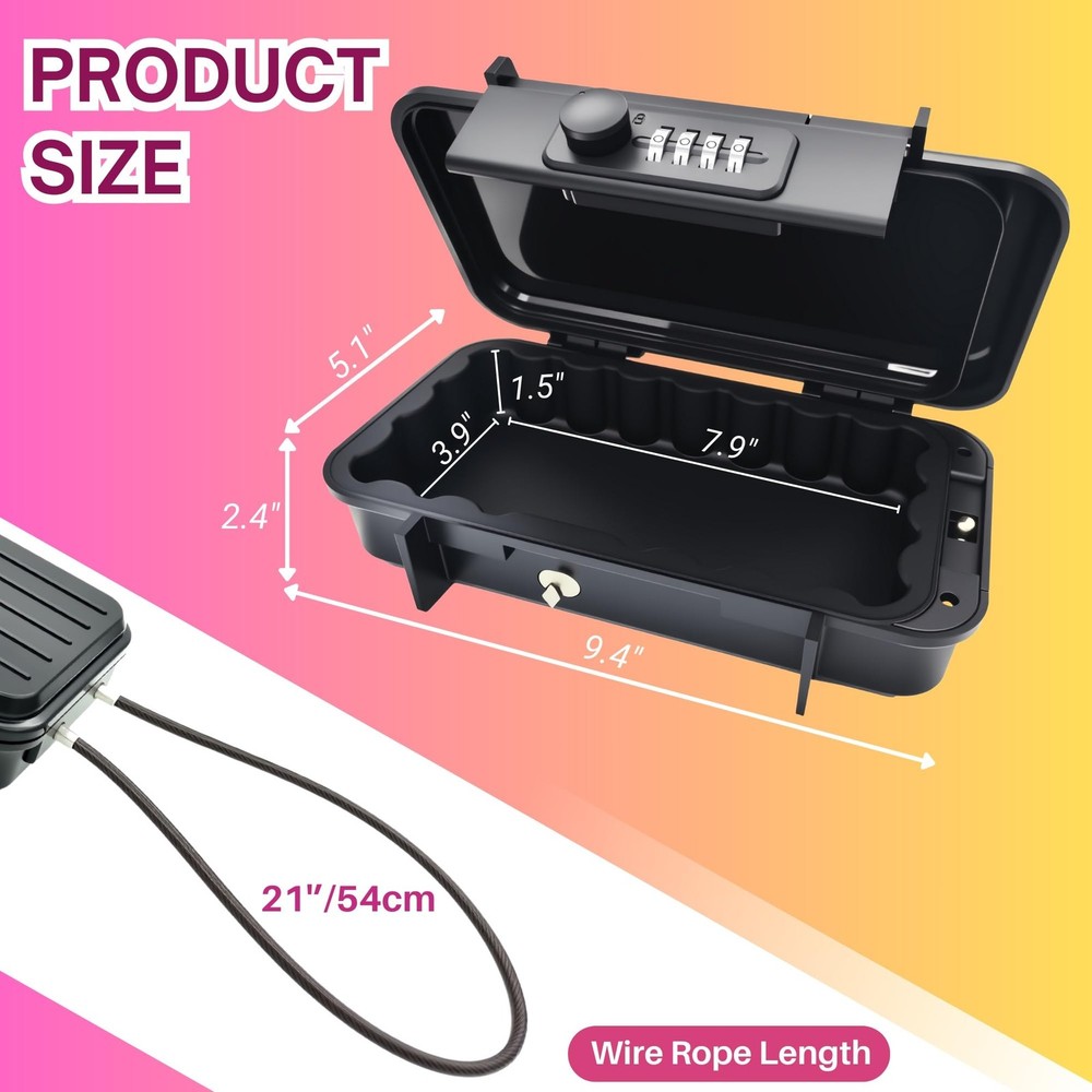 Portable Security Lock Box with Combination Lock Waterproof Mini Safe Box wit...