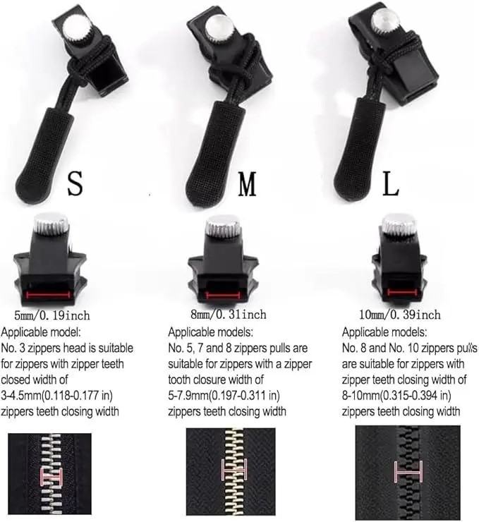6-Pack(2*Large, 2*Medium, 2*Small) Universal Zipper RepairTool Adjustable zipper