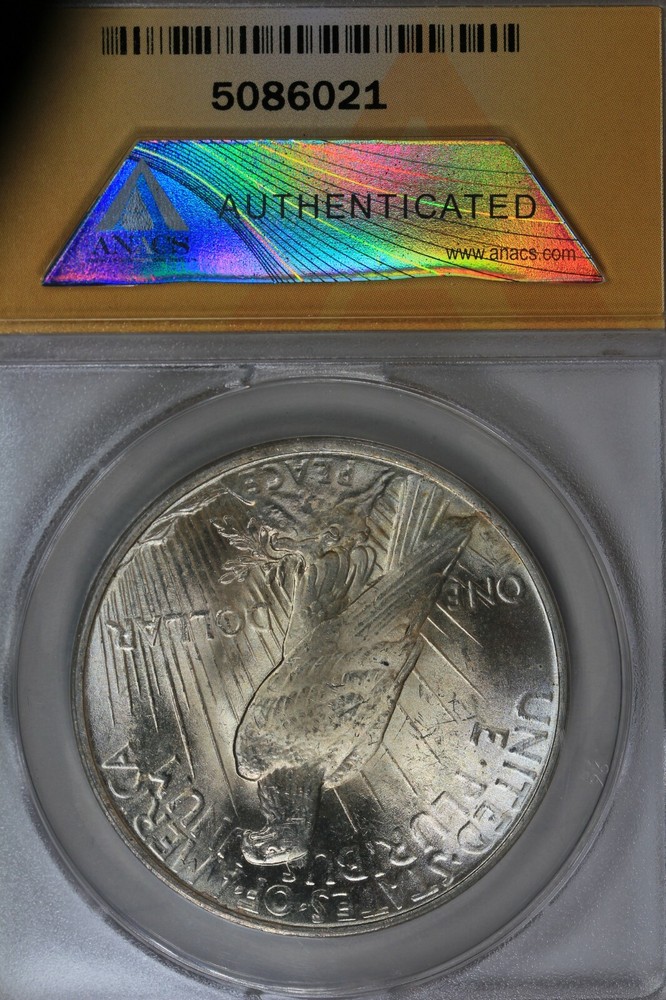 1923 $1 Struck Through Debris MS 63 ANACS, Peace Dollar 1900's Silver Dollar