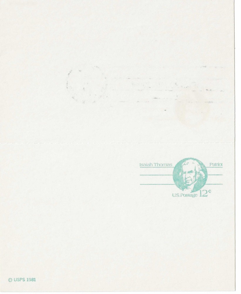 STAMP US SCOTT UY32 "Isaiah Thomas" 2 POSTCARDS ATTACHED 12 + 12 CENT 1981 FDC