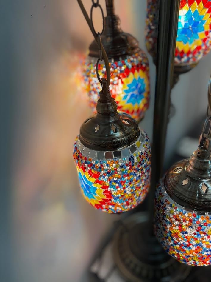 Handcrafted Turkish Mosaic Table Lamp – 6 Globe, Multicolor, 32 Inch Height