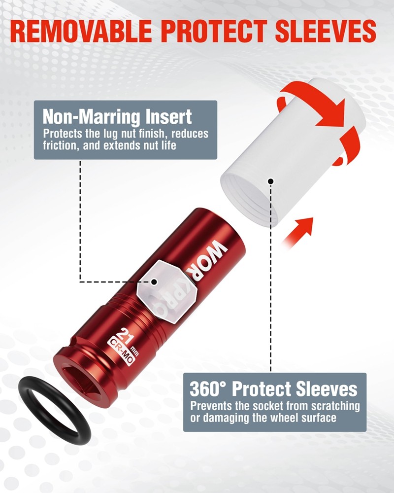 WORKPRO 1/2" Drive Lug Nut Impact Duty Socket 21mm Deep Thin Wall Socket 6 Point