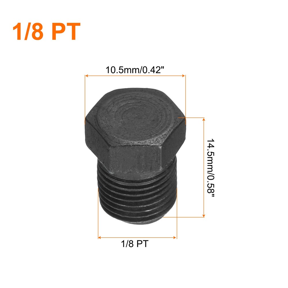 1/8 PT Male Outer Head Hex Thread Socket Pipe Plug Fitting, 5Pcs, Black
