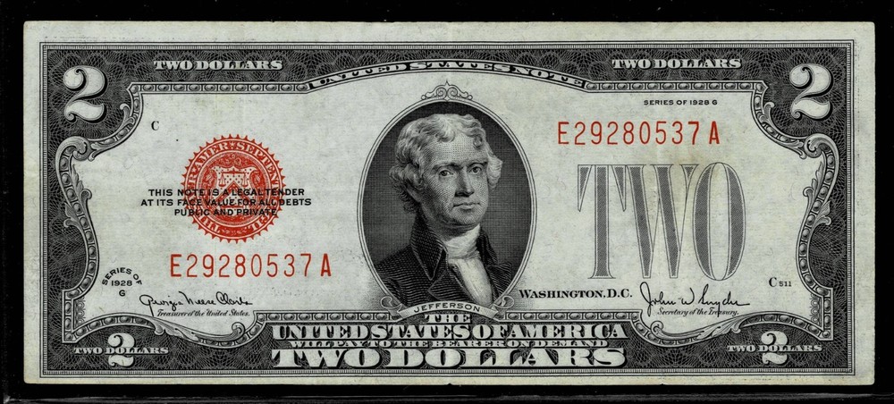 1928-G $2 Red Seal United States Note~EXTREMELY FINE
