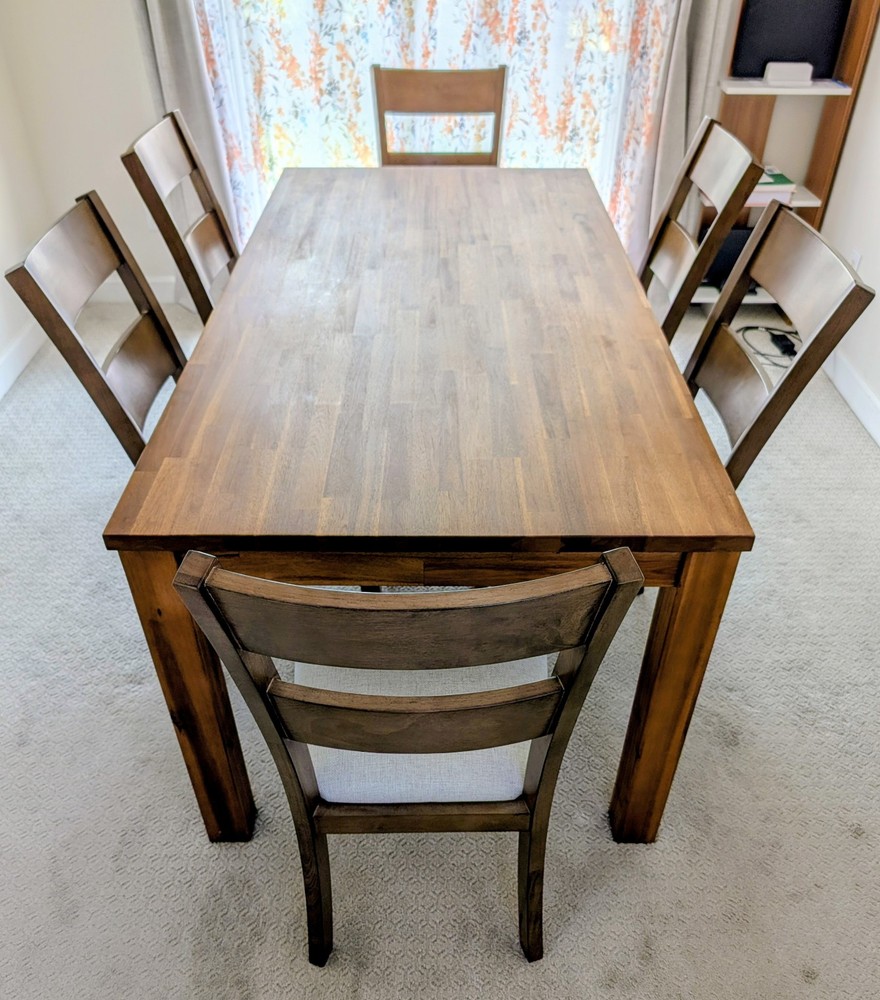 Acacia Solid Wood Dining Table with 6 Chairs - Excellent Condition