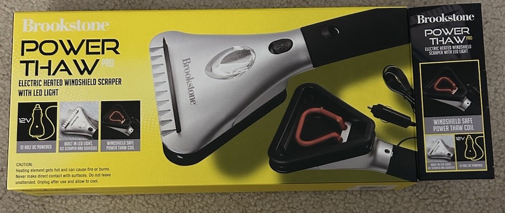 Brookstone  Power Thaw Electric Heated Windshield Ice Scraper LED Light NEW