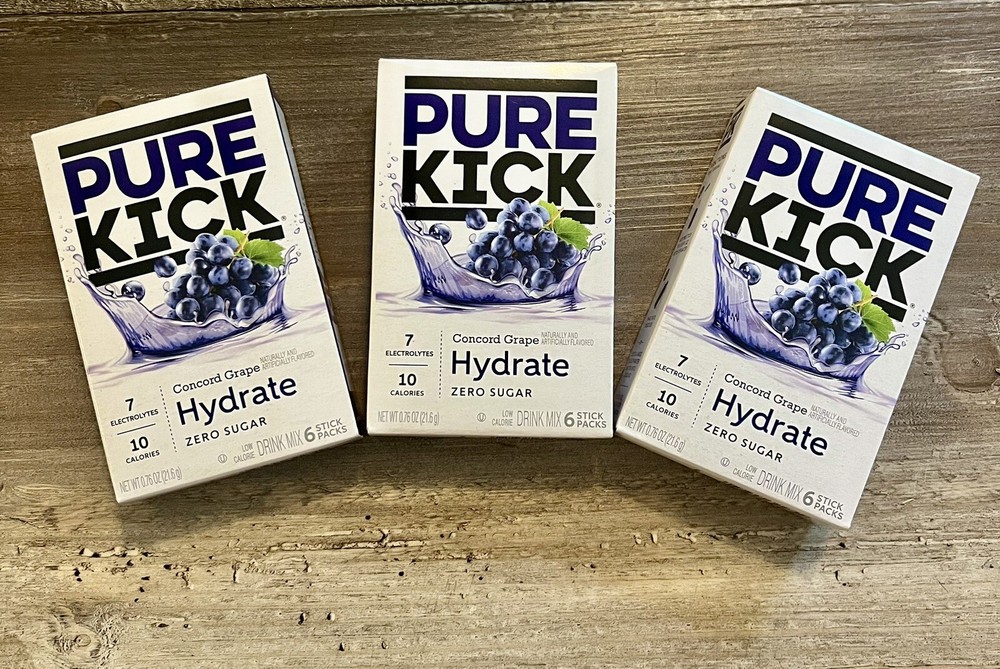 3 Pack PURE KICK HYDRATE Concord Grape Electrolytes Mix Zero sugar