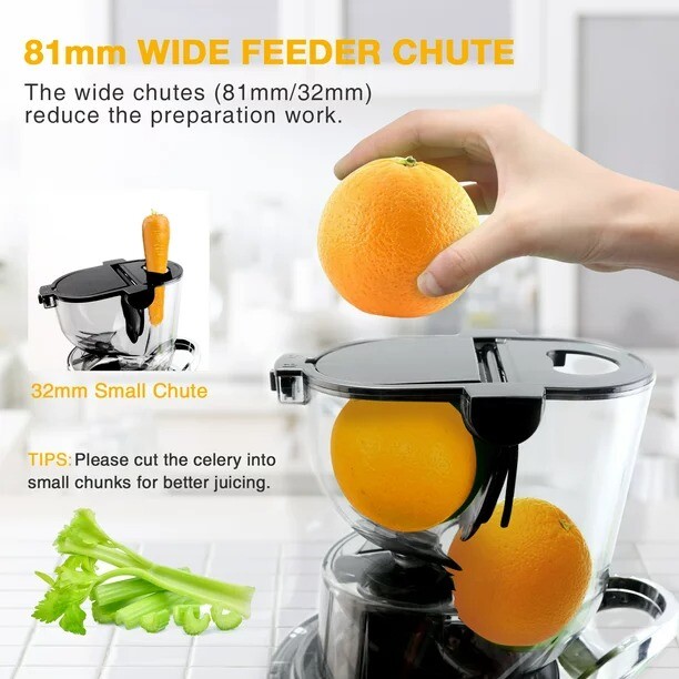 Aeitto HSJ8824-02 Cold Press Masticating Juicer, Black