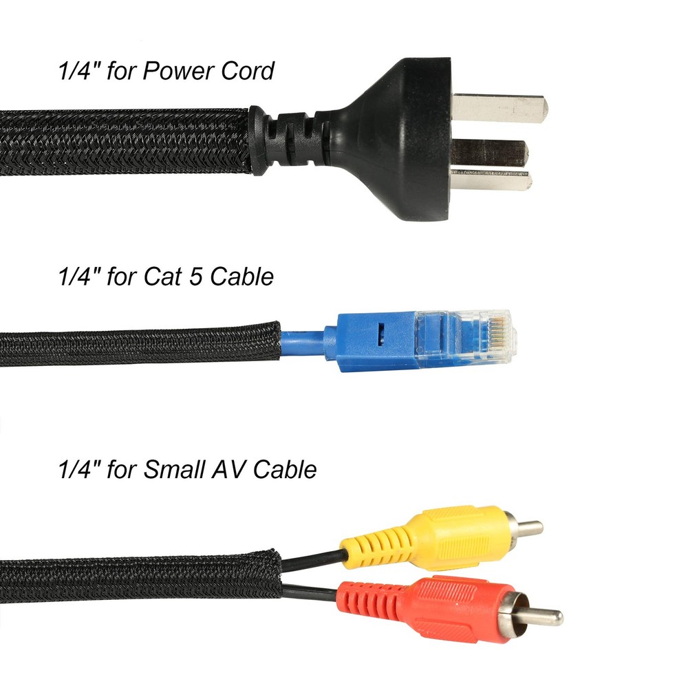 CrocSee 25ft 1/4in Braided Cable Sleeve - Self-Wrapping Split Loom Black