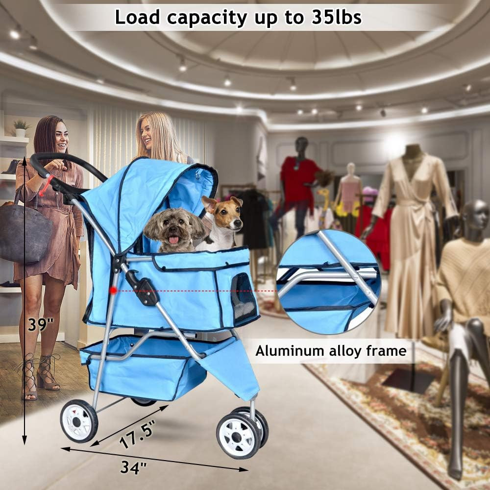 3-Wheel Pet Stroller, Lightweight Foldable Dog Stroller for Small Medium Dogs &