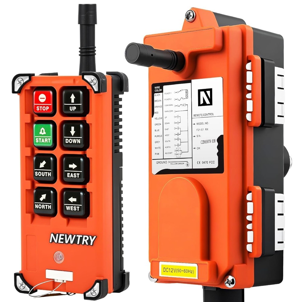 Ergonomic 8 Button Wireless Crane Remote Control - 100m Range, Rechargeable