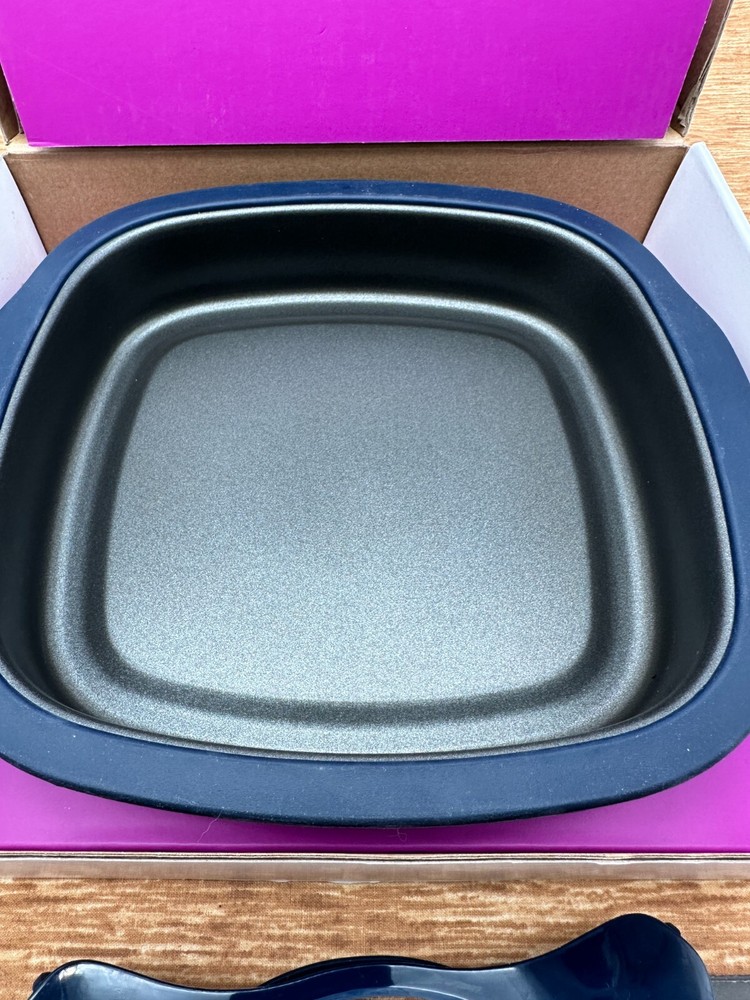 Tupperware MicroPro Series Microwave Grill Base & Lid Micro Pro NEW BOX BLUE 10"