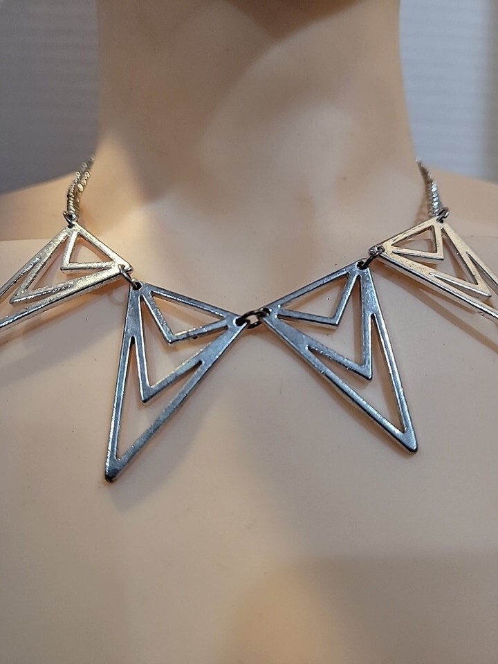 Claires Shiny Silvertone 4 Triangles Necklace 18 inch