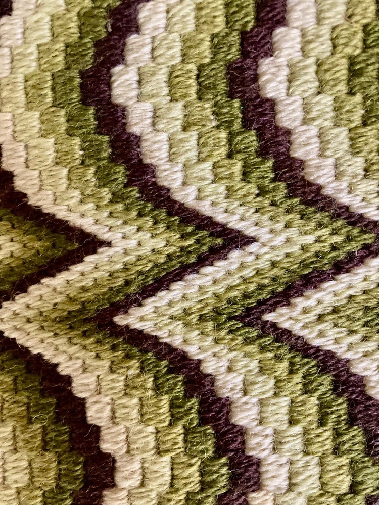 Red Oak Queen Anne Foot Stool Bench Wool Needle Point Geometric Pattern