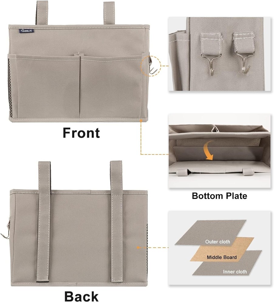 Surblue Bedside Caddy Hanging Bed Organizer Storage Bag Pocket For Bunk Gray