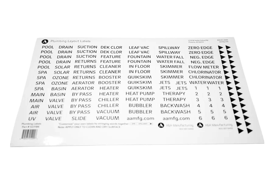 Plumbing Labels - Pentair In-Floor(A&A)