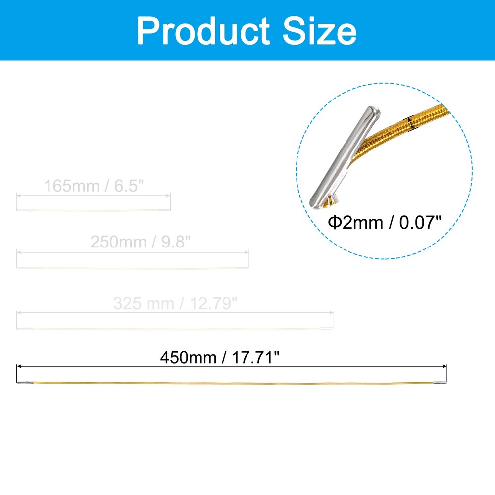 100 Pcs 17.7" Elastic Barbed Cord 2mm Loop Stretch Round String with Barb, Gold