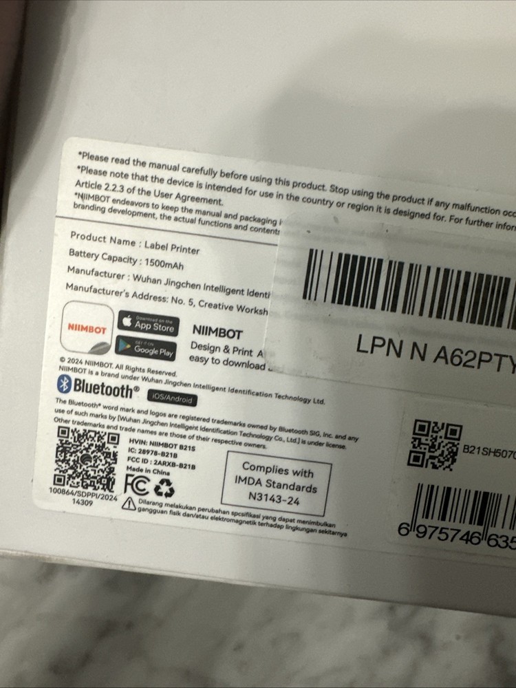 NIIMBOT B21S Smart Label Printer Open Box