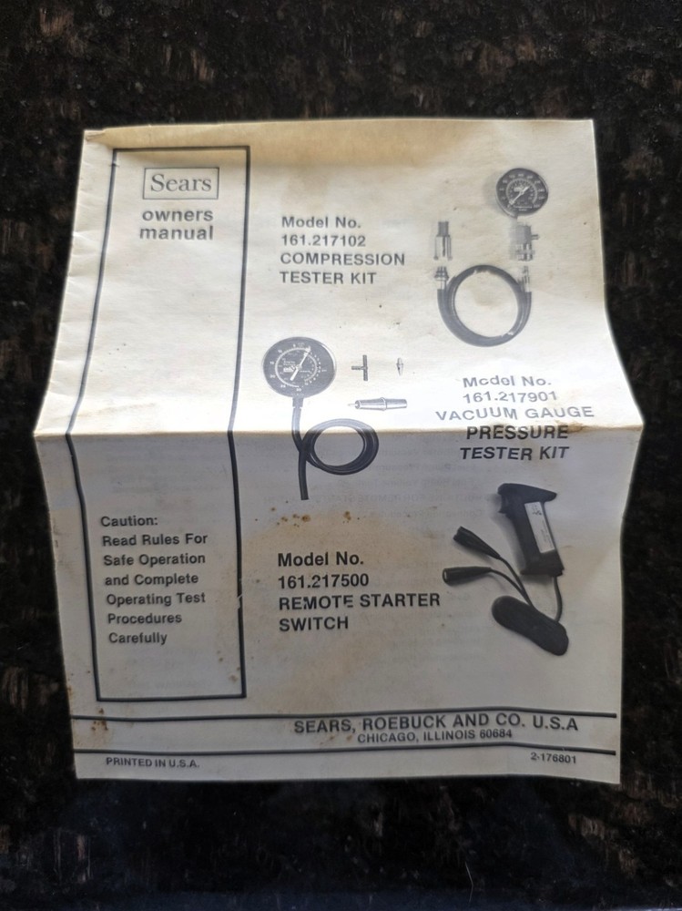 SEARS 28-2171 - VINTAGE Flexible Drive Engine Compression Tester Kit Great Shape