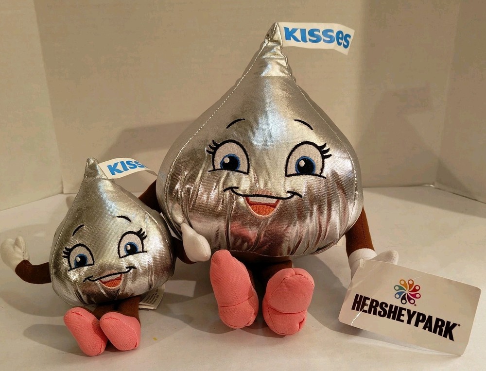 Hershey Park Hershey Kiss Silver Plush Large 12" and Small 8"