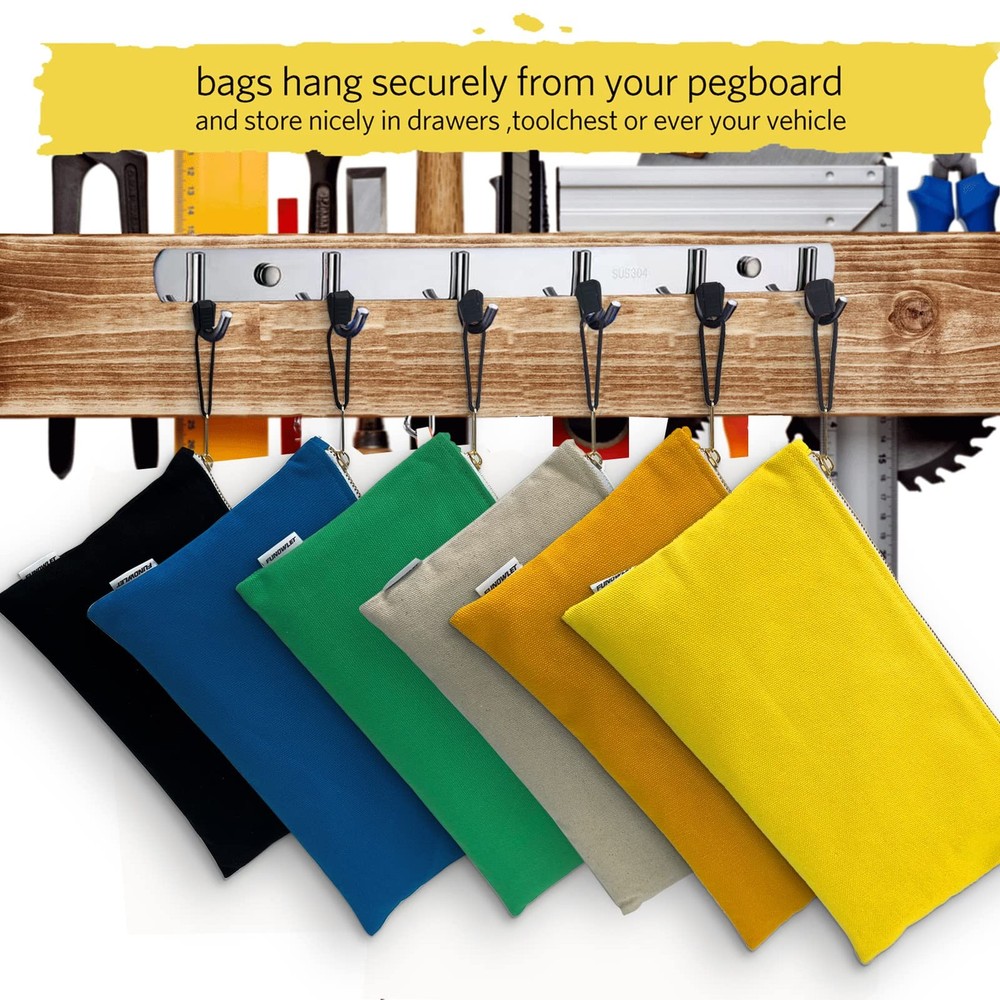 Canvas Tool Bag Zipper Pouch - 6 Pack Heavy Duty Tools Utility Pouches, Multi...