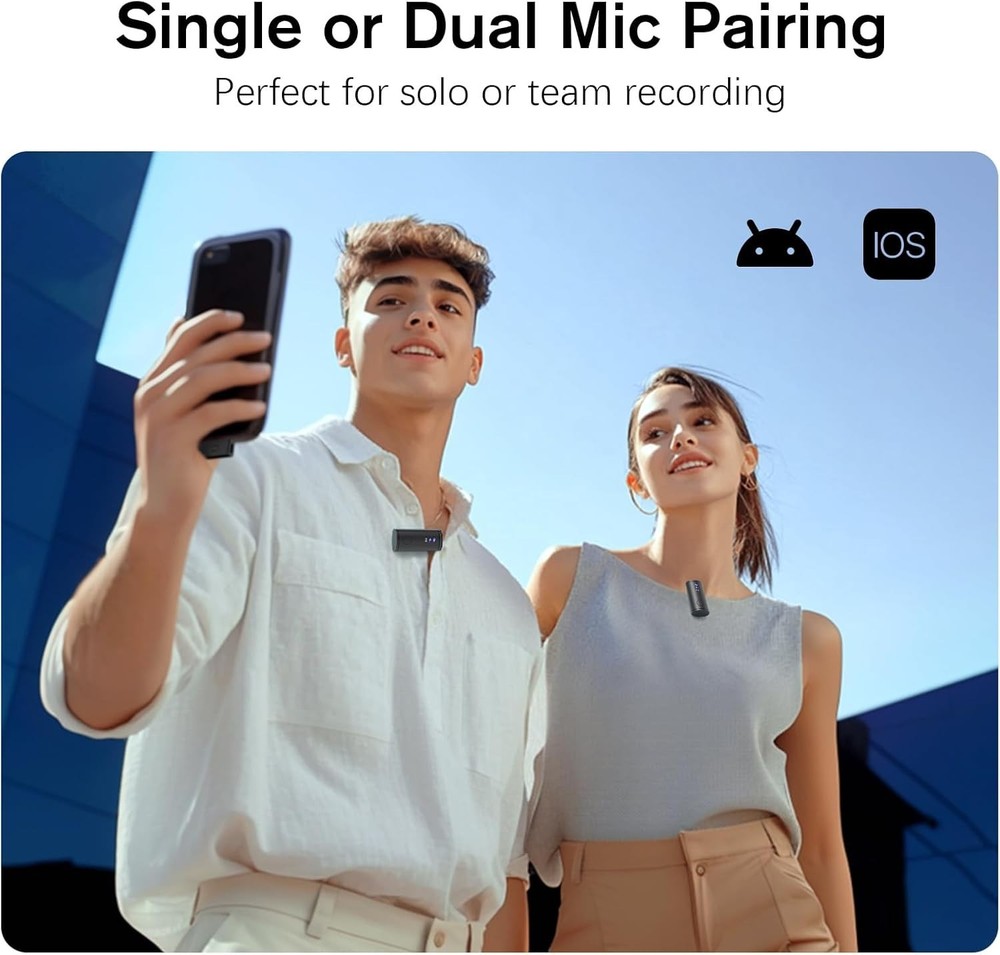Wireless Lavalier Microphone for iPhone/Android/iPad (2 TX + 2 RX + Charging Cas
