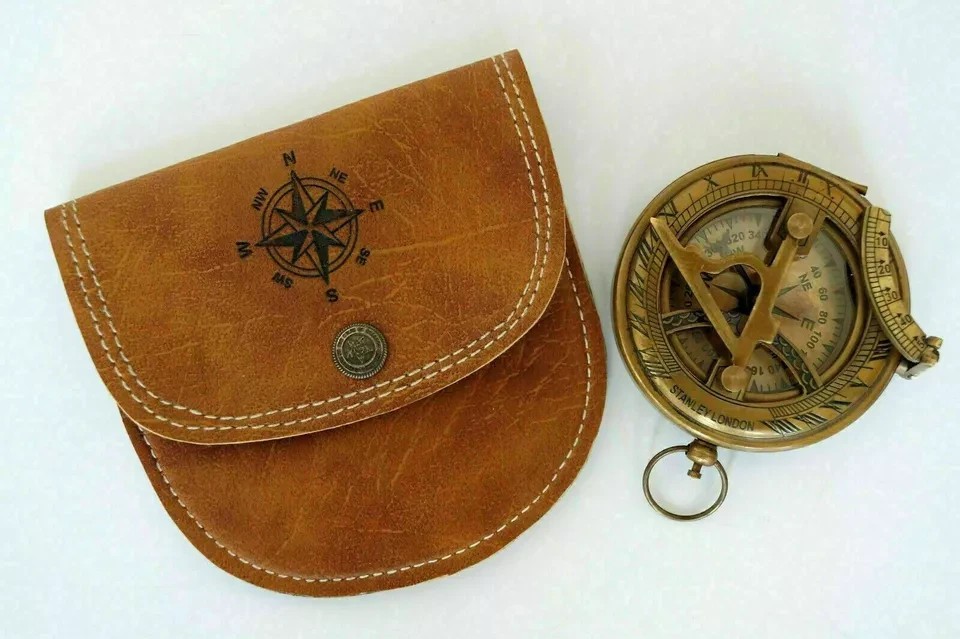 100% Working Brass Brunton Pocket Transit Compass With Leather Case