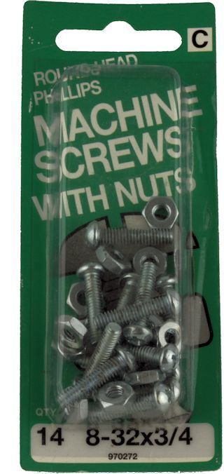 8-32 X 3/4" Round Head Machine Screw With Nuts 14-Pack
