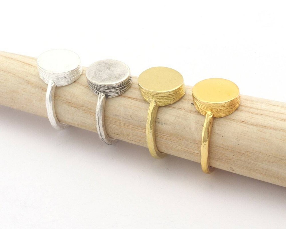 Oval Brushed Edge Ring Base Adjustable Silver,Raw Brass,Shiny gold-silver 4686