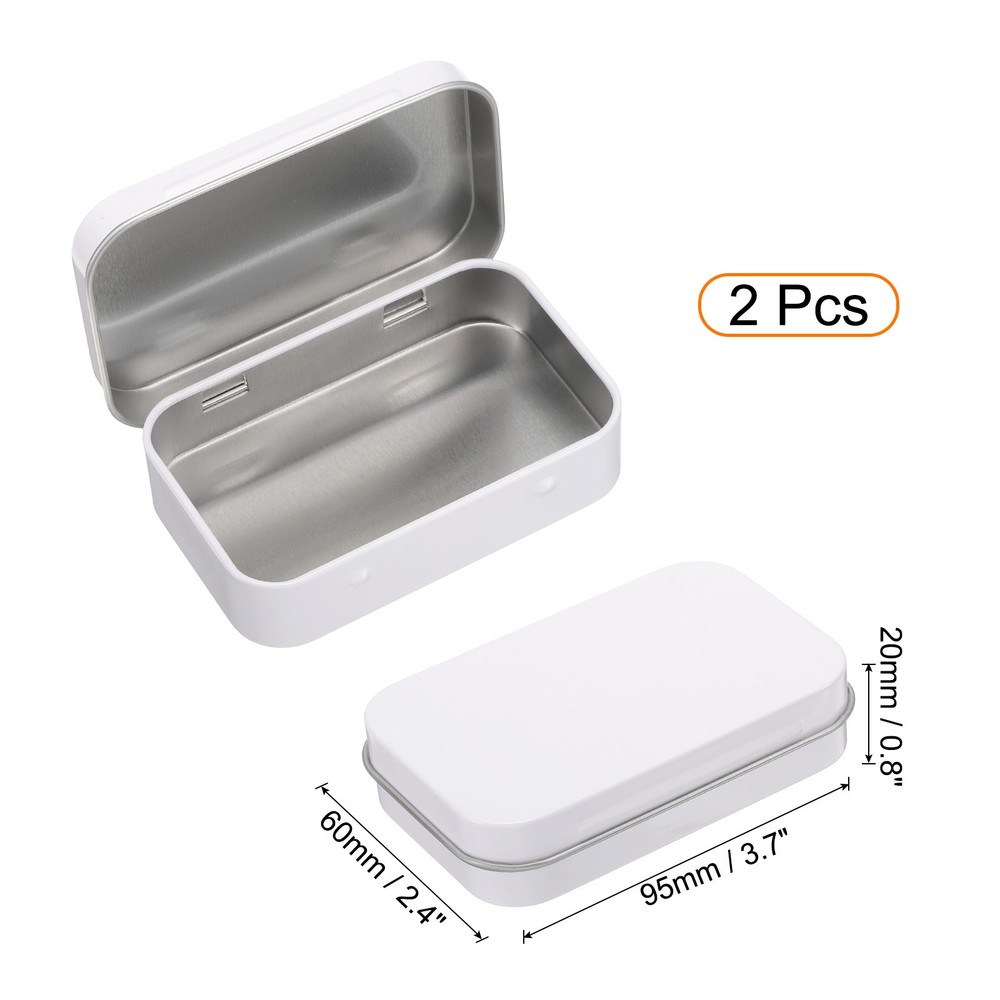2pcs 3.7x2.4x0.8" Metal Rectangular Tinplate Tin Box with Lids, White
