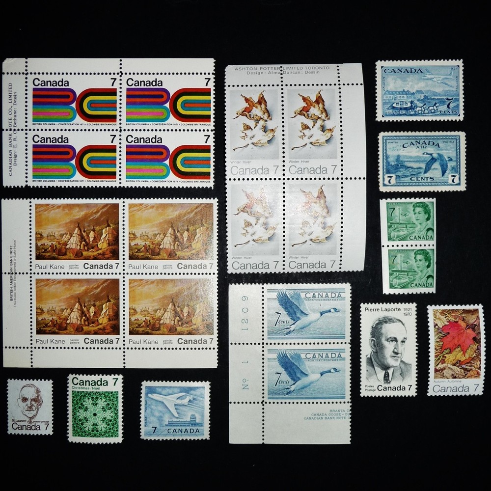 19 Canada 7 Cent Stamps, 12 Different Mostly Early