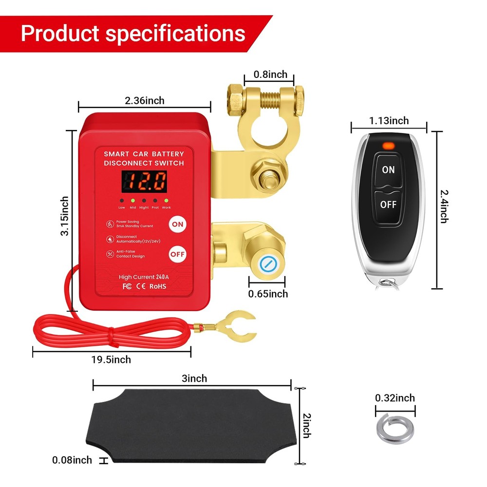 12V Smart Battery Disconnect Switch with Remote Control - Perfect for Red-DC