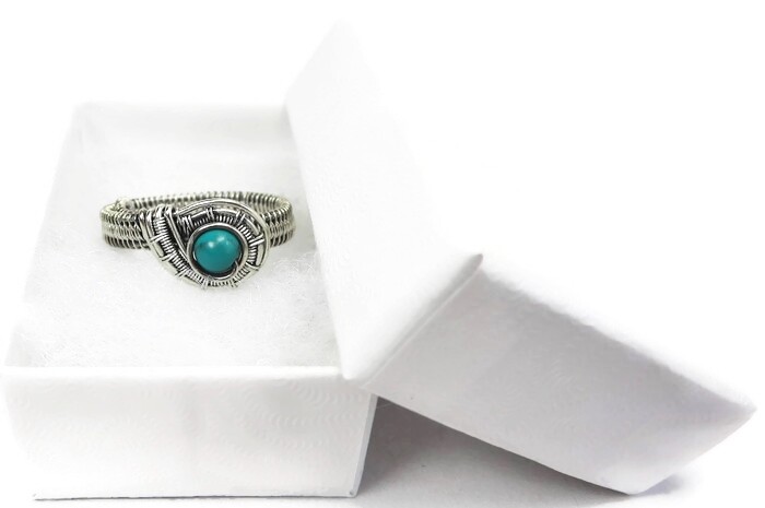 Turquoise Adjustable Ring, Woven in Sterling Silver Wire