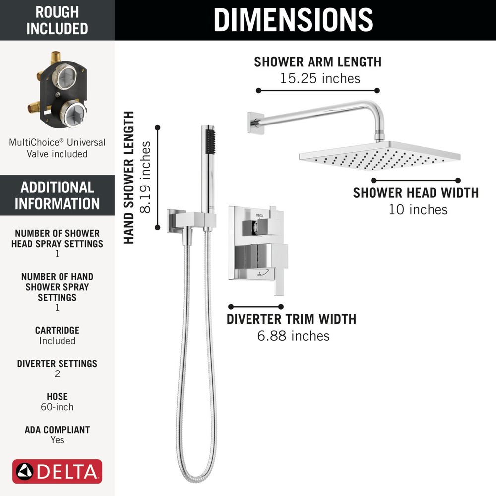 Delta 342701 Modern Square Non Shared Function Shower System - Black