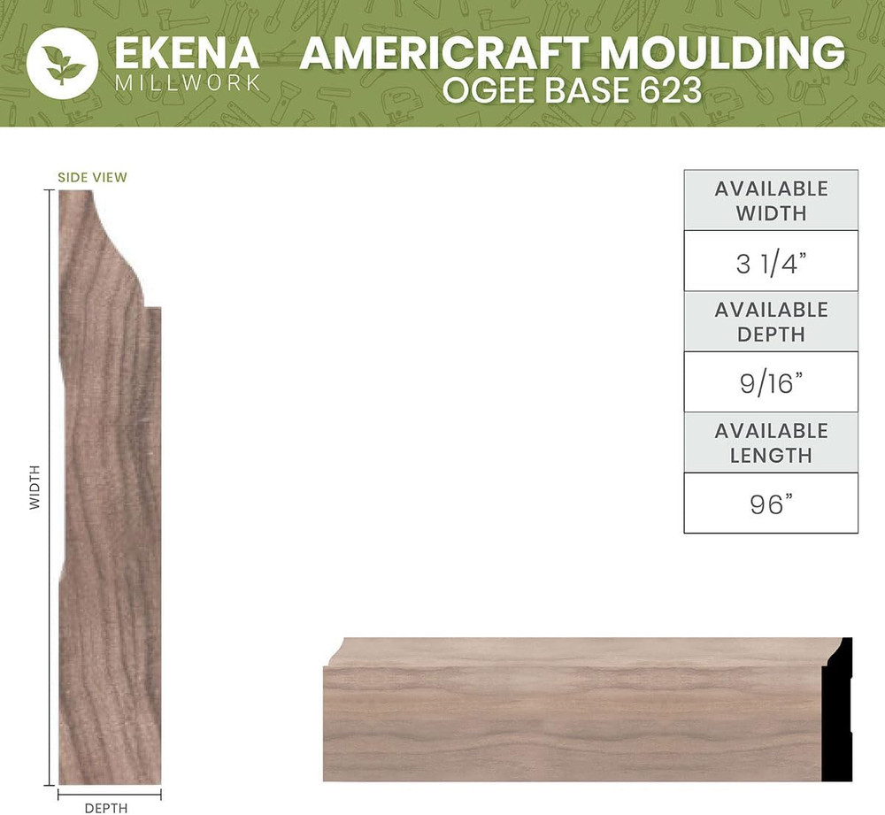 Solid Sapele Mahogany Ogee Baseboard Moulding - 96" Length