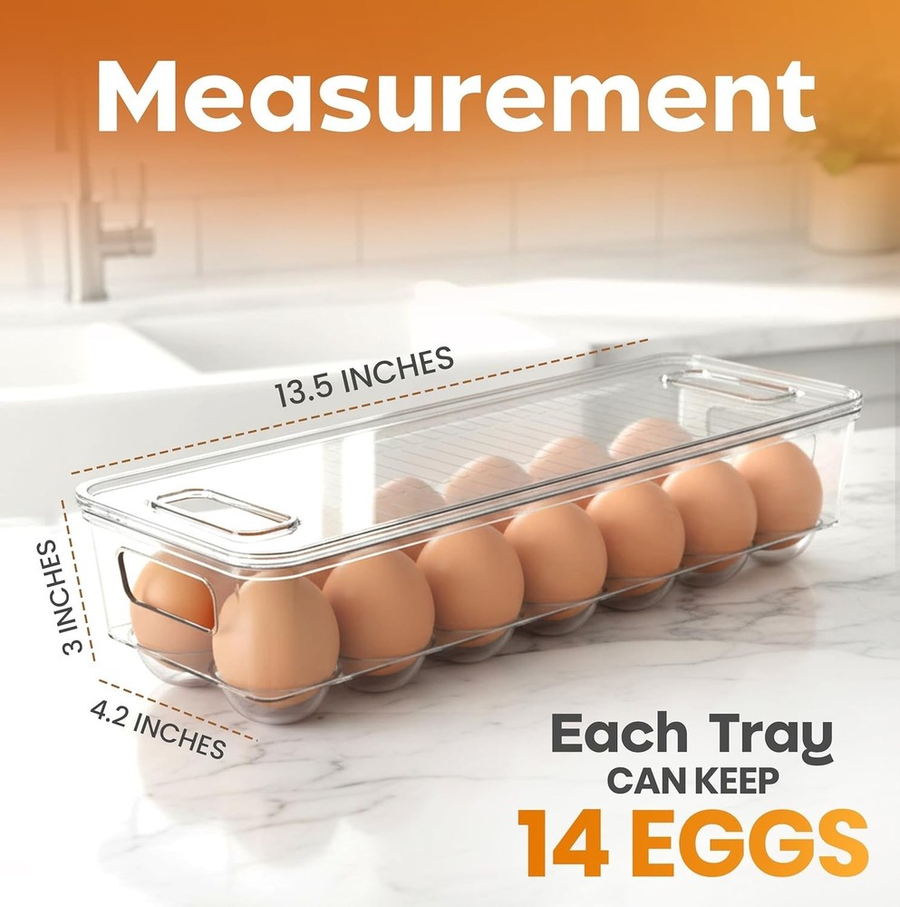 Egg Container with Lid and Handle for Refrigerator Organization- Pack of 2 - Cle