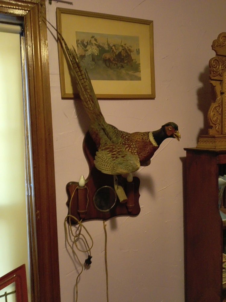 ANTIQUE PHEASANT LAMP MIRROR . Very Nice Work, Unique Beautiful Piece