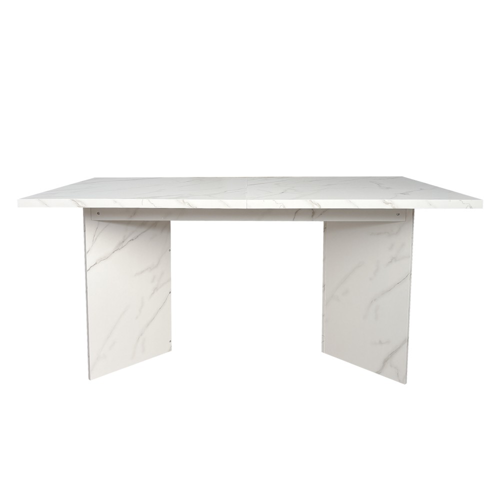 Extendable White Dining Table for 10 People Modern Faux Marble Rectangular Table